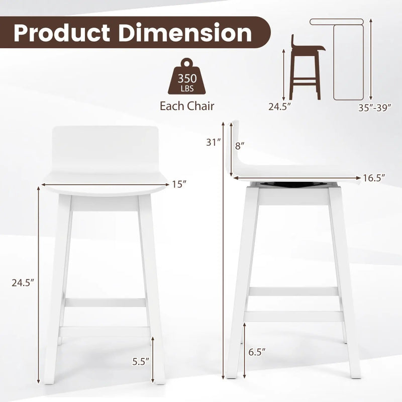 24.5 Inch Swivel Wooden Bar Stools Set of 4 with Rubber Wood Legs and Low Back by DirectDeals
