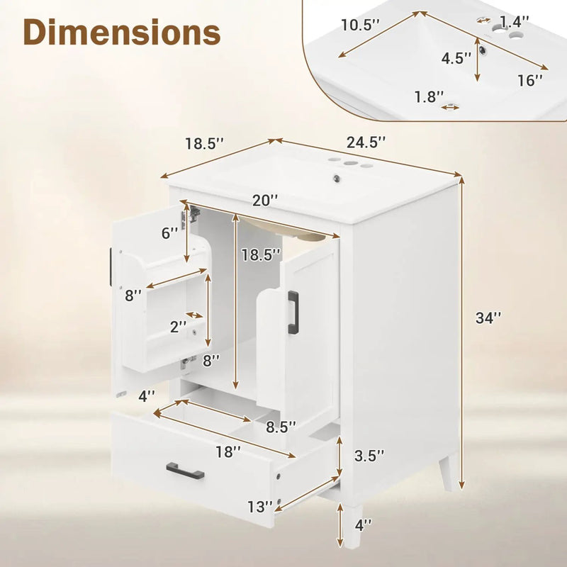 24.5" Bathroom Vanity with Ceramic Sink and Drawer by DirectDeals
