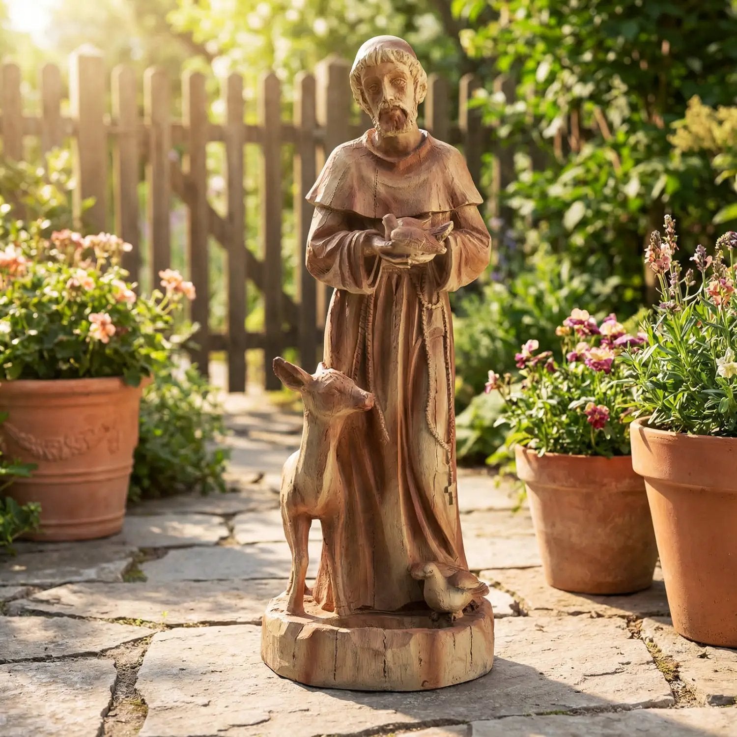 24.5 inch St. Francis Statue with Bird Feeder Saint Francis of Assisi with Animals Sculpture by DirectDeals