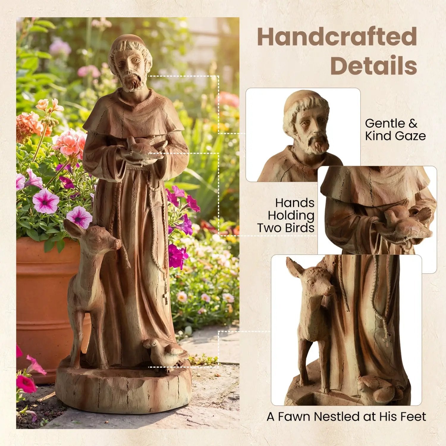 24.5 inch St. Francis Statue with Bird Feeder Saint Francis of Assisi with Animals Sculpture by DirectDeals