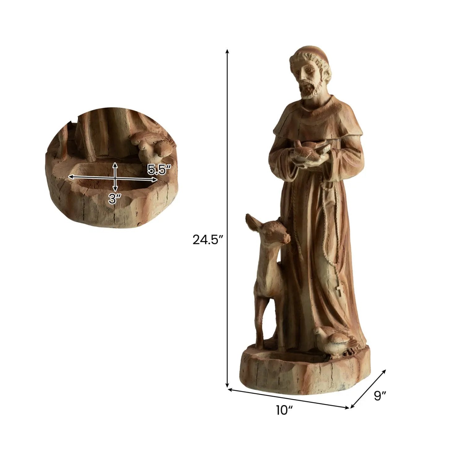 24.5 inch St. Francis Statue with Bird Feeder Saint Francis of Assisi with Animals Sculpture by DirectDeals