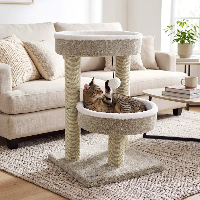 24" Cat Tower with Plush Perches & Scratching Posts by DirectDeals