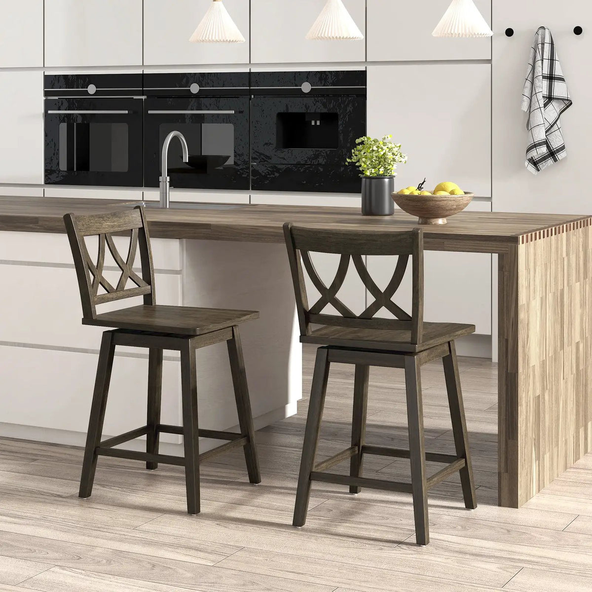 24/29 Inch Bar Stool Set of 2 Wooden Bar Chairs with Rubber Wood Frame, photo 2 of 9