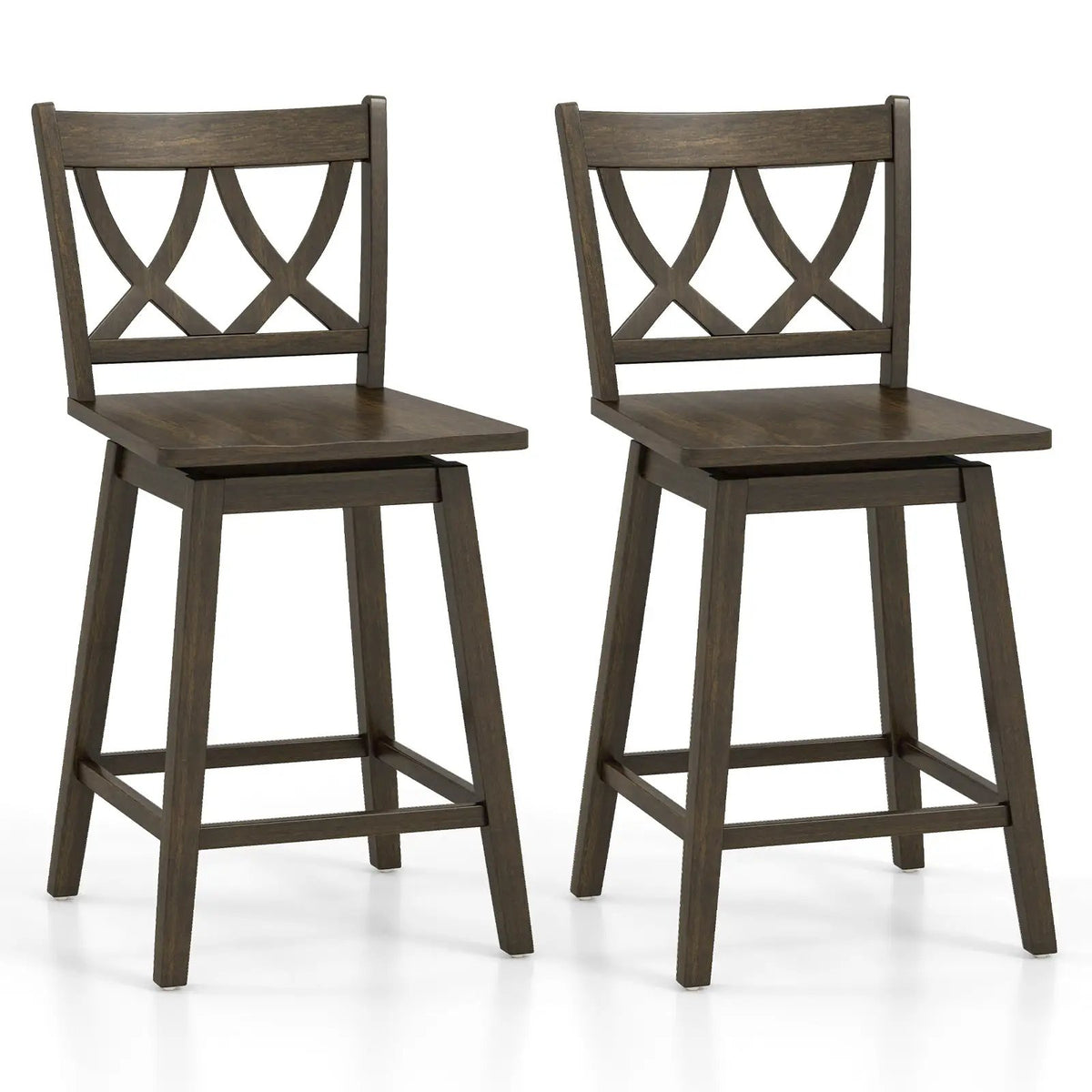 24/29 Inch Bar Stool Set of 2 Wooden Bar Chairs with Rubber Wood Frame, photo 3 of 9