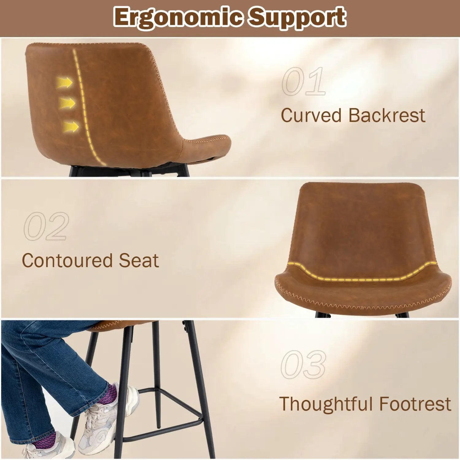 24 Inch Bar Stools Set of 2 with Backs and Footrests by DirectDeals