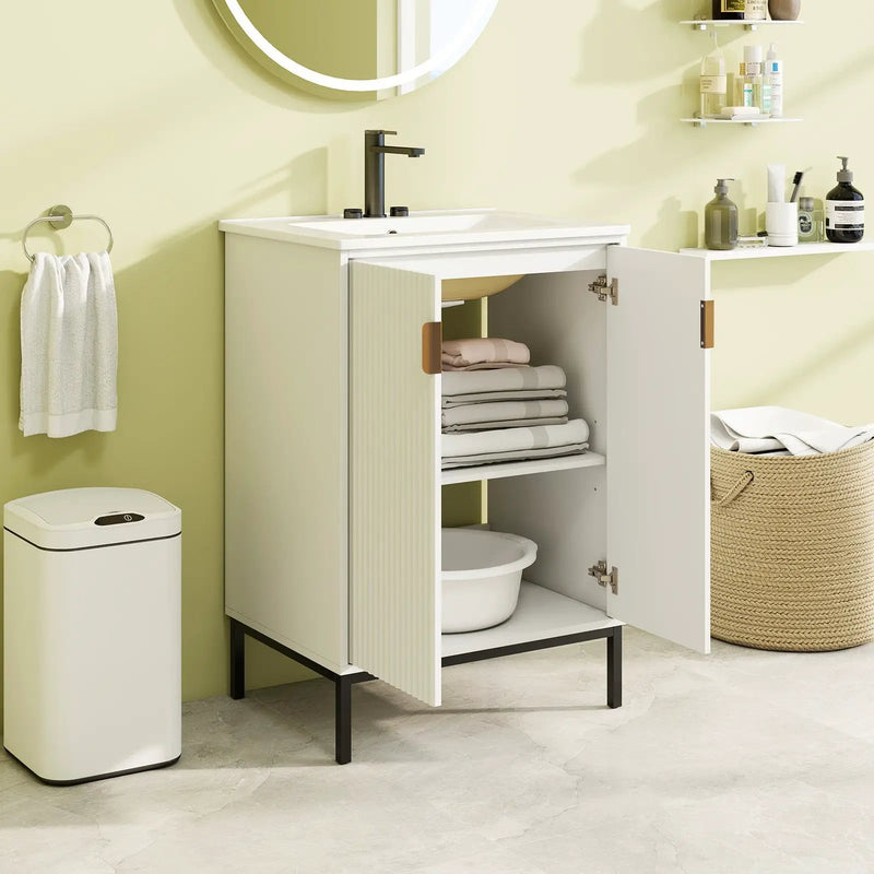 24 Inch Bathroom Vanity with Sink Combo and Adjustable Shelf-White by DirectDeals