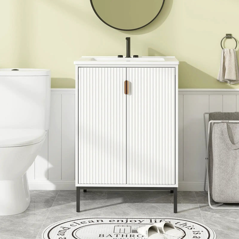 24 Inch Bathroom Vanity with Sink Combo and Adjustable Shelf-White by DirectDeals