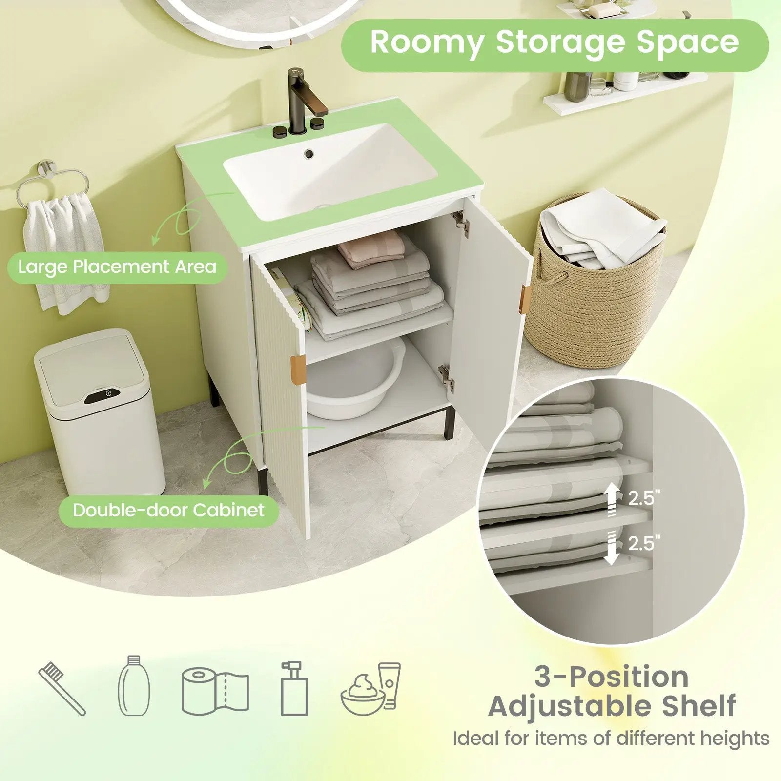 24 Inch Bathroom Vanity with Sink Combo and Adjustable Shelf-White by DirectDeals