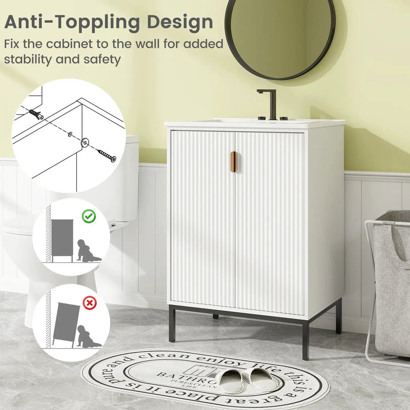24 Inch Bathroom Vanity with Sink Combo and Adjustable Shelf-White by DirectDeals