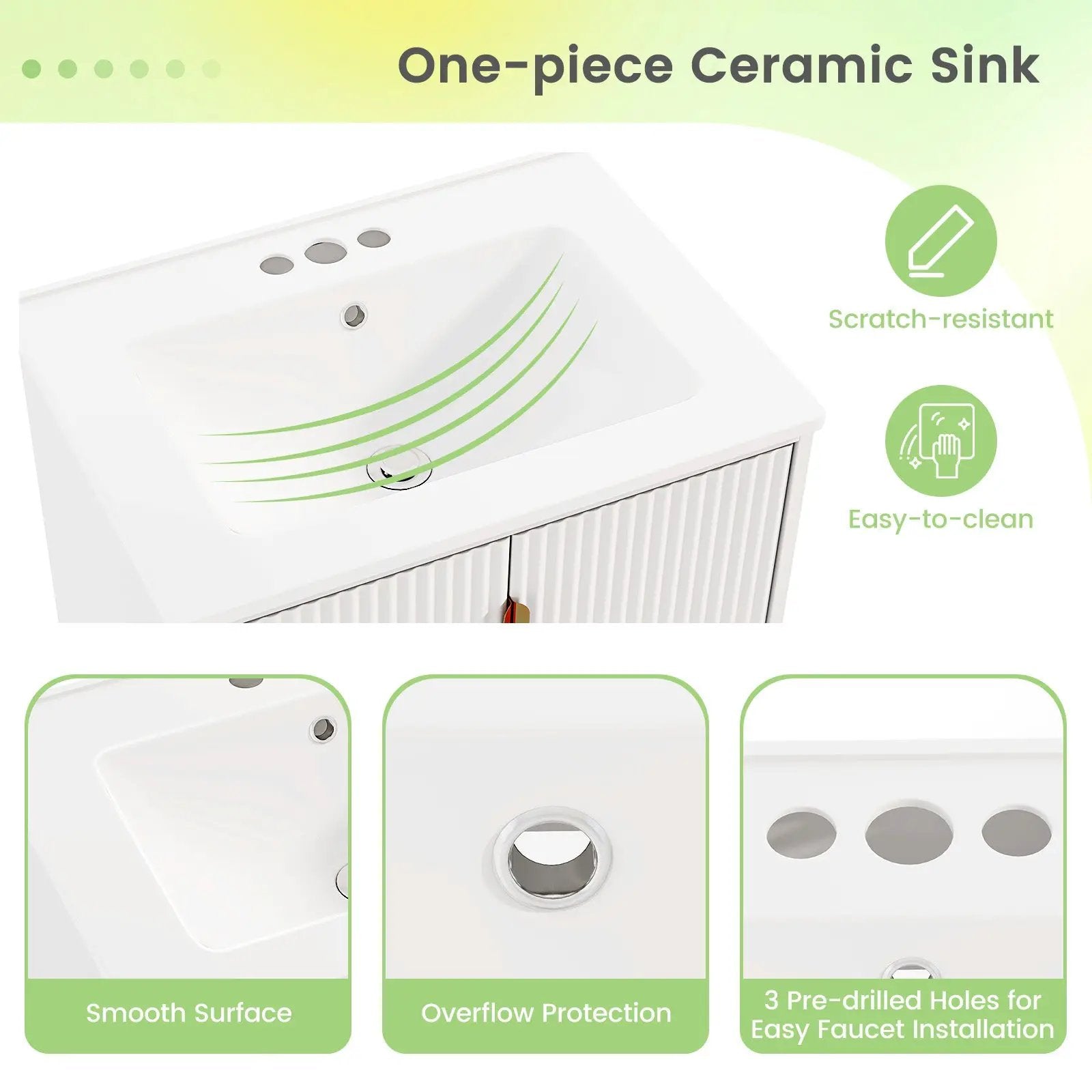 24 Inch Bathroom Vanity with Sink Combo and Adjustable Shelf-White by DirectDeals