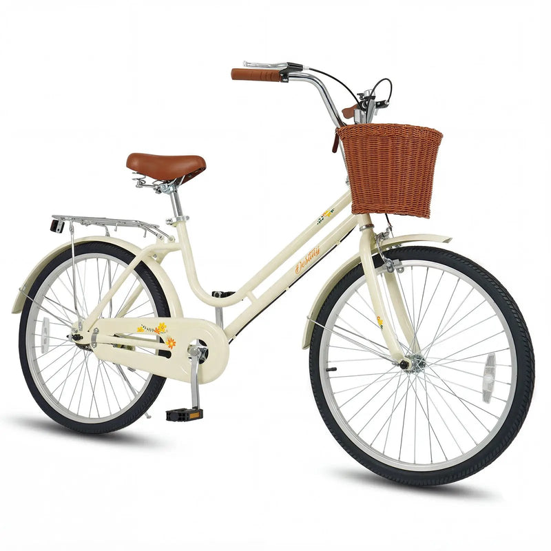 24/26 Inch Beach Cruiser Bike with Basket and Rear Rack by DirectDeals