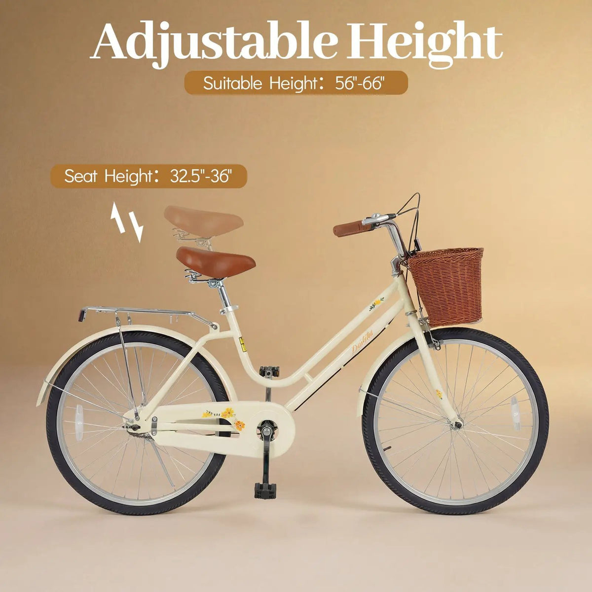24/26 Inch Beach Cruiser Bike with Basket and Rear Rack, photo 5 of 16