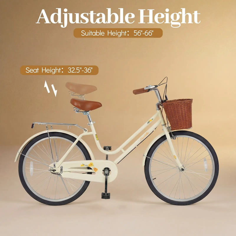 24/26 Inch Beach Cruiser Bike with Basket and Rear Rack by DirectDeals