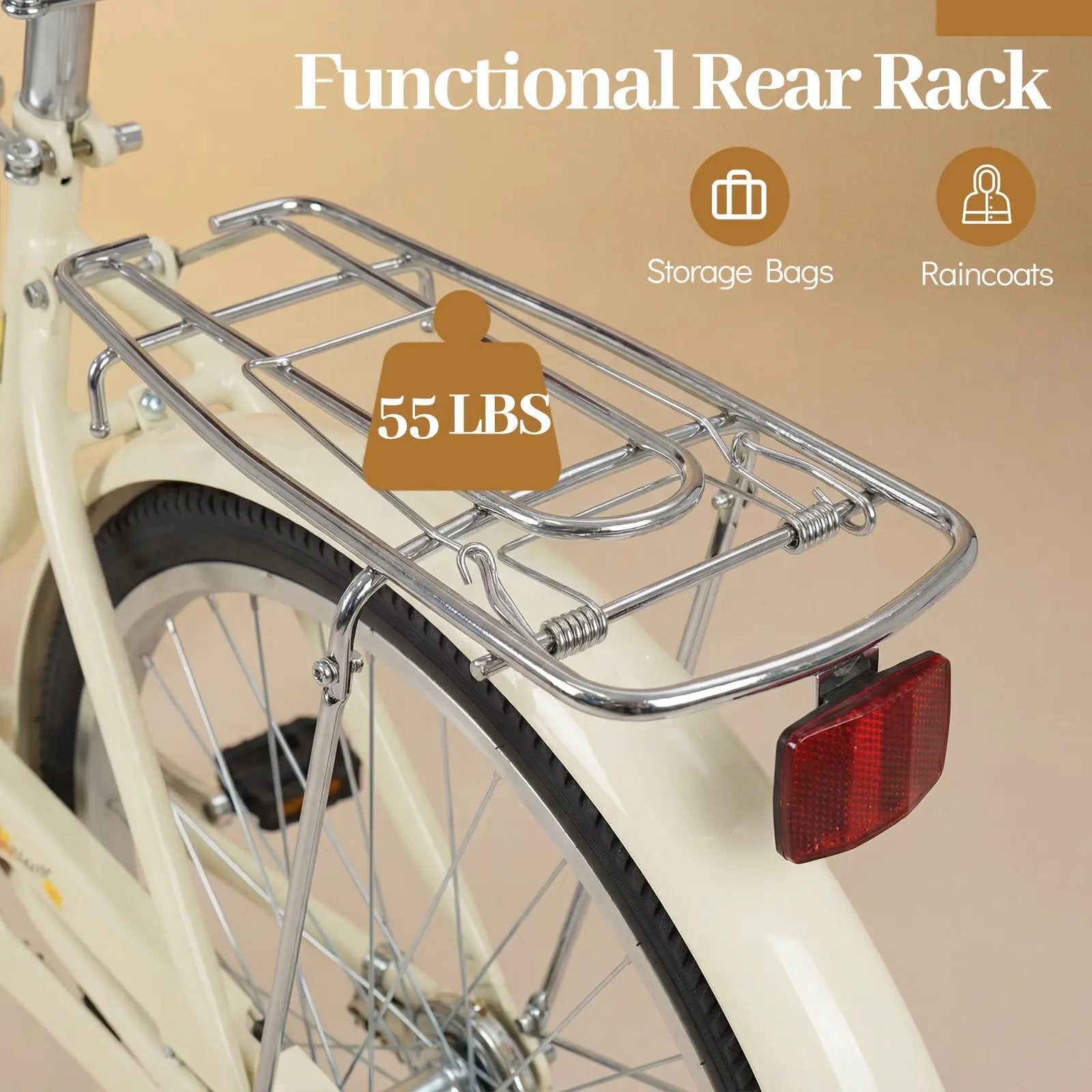 24/26 Inch Beach Cruiser Bike with Basket and Rear Rack by DirectDeals