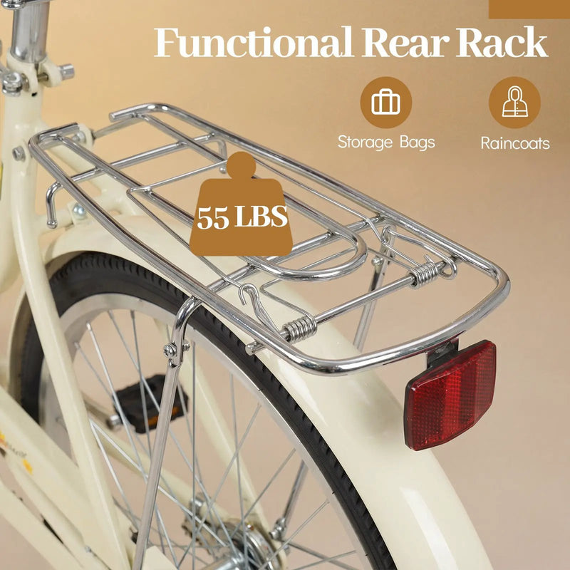 24/26 Inch Beach Cruiser Bike with Basket and Rear Rack by DirectDeals