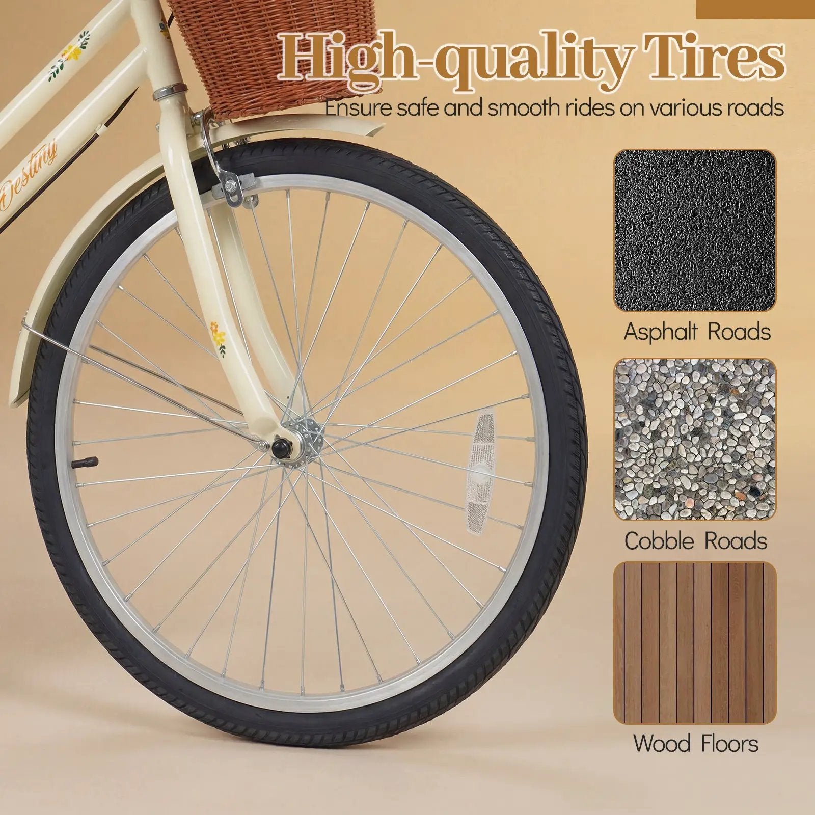 24/26 Inch Beach Cruiser Bike with Basket and Rear Rack by DirectDeals