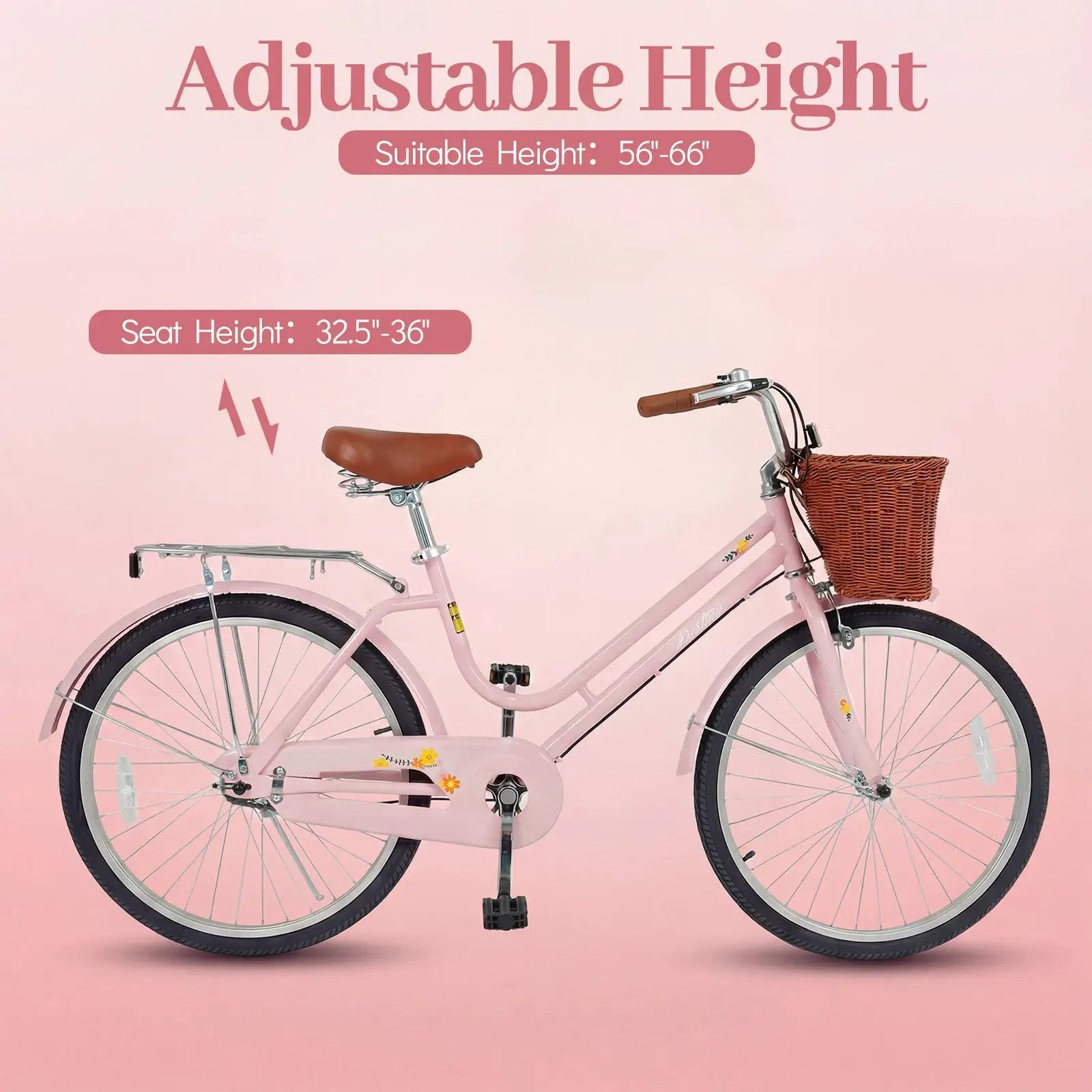 26" Beach Cruiser Bike for Women with Basket and Rear Rack by DirectDeals