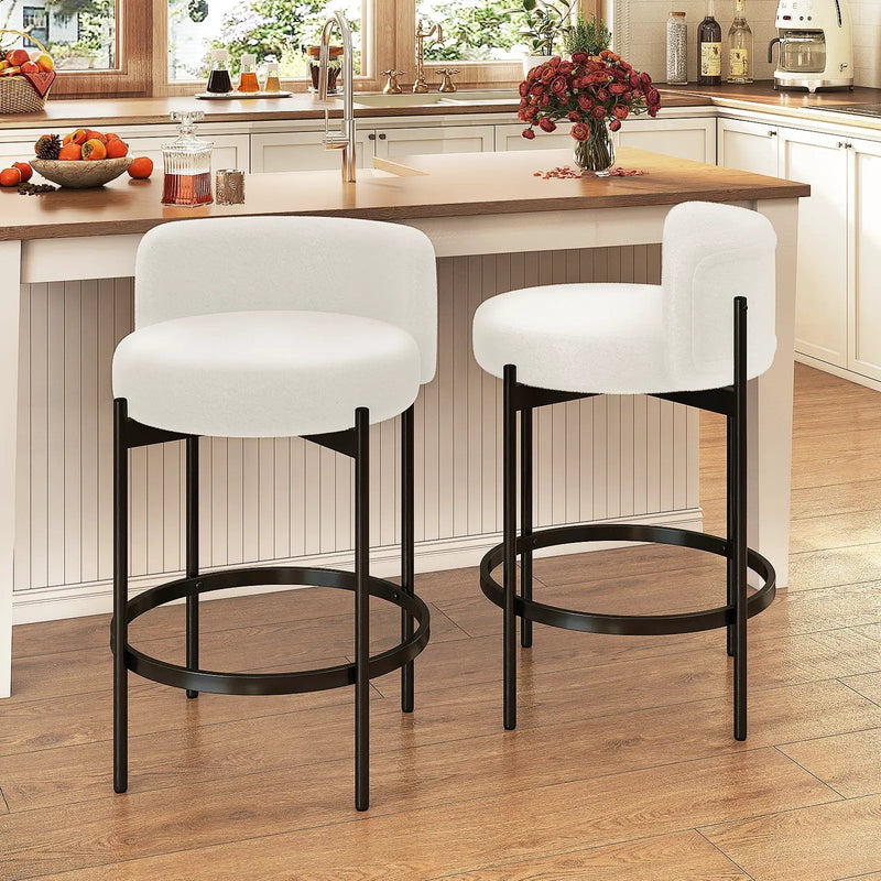 24 Inch Boucle Counter Stools Set of 2 with Curved Backrest by DirectDeals