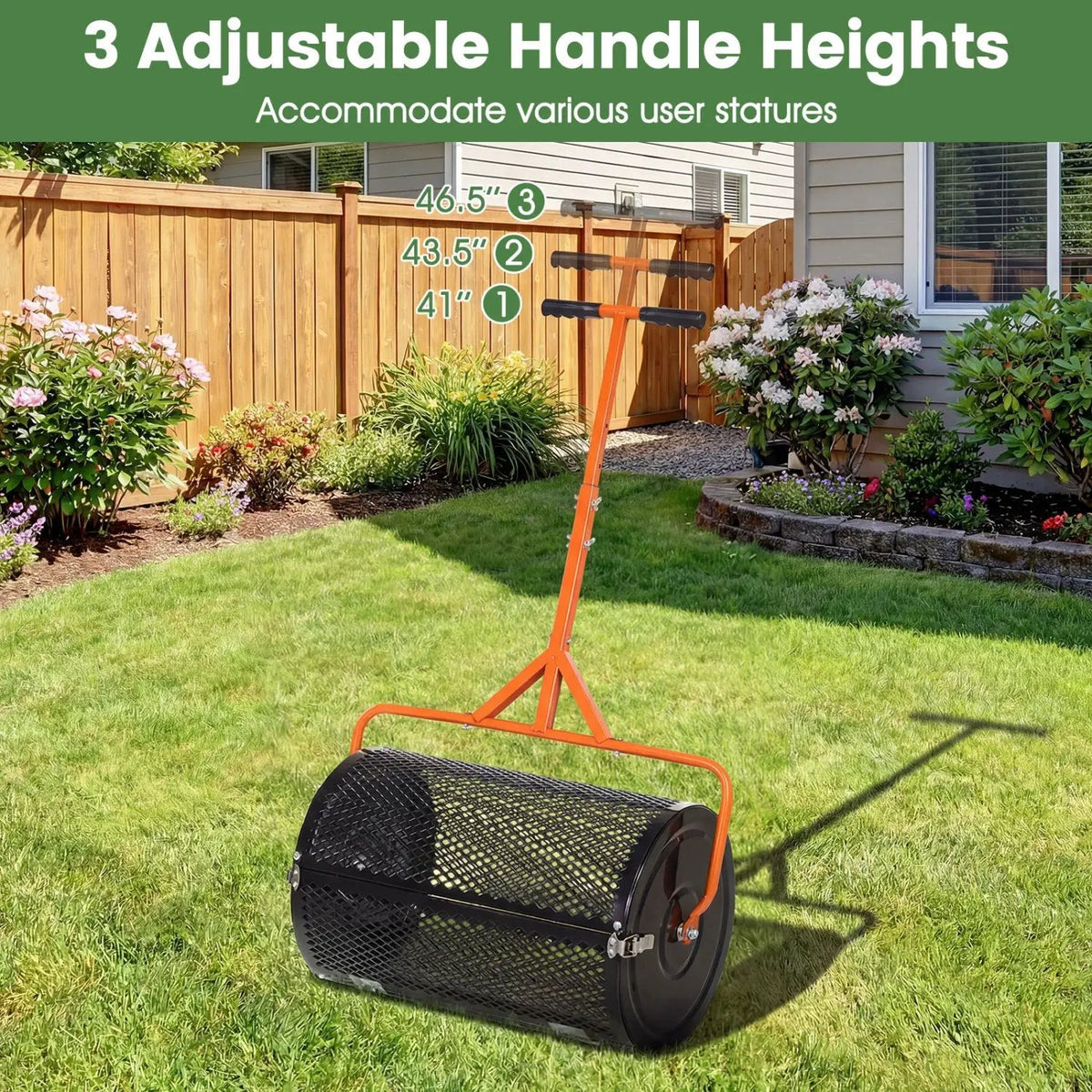 24 Inch Compost Spreader Peat Moss Spreader Roller with Height-Adjustable T-Shaped Handle, photo 7 of 24