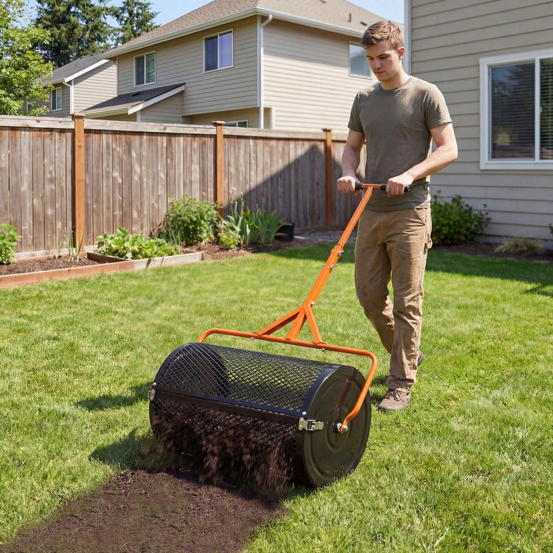 24 Inch Compost Spreader Peat Moss Spreader Roller with Height-Adjustable T-Shaped Handle by DirectDeals