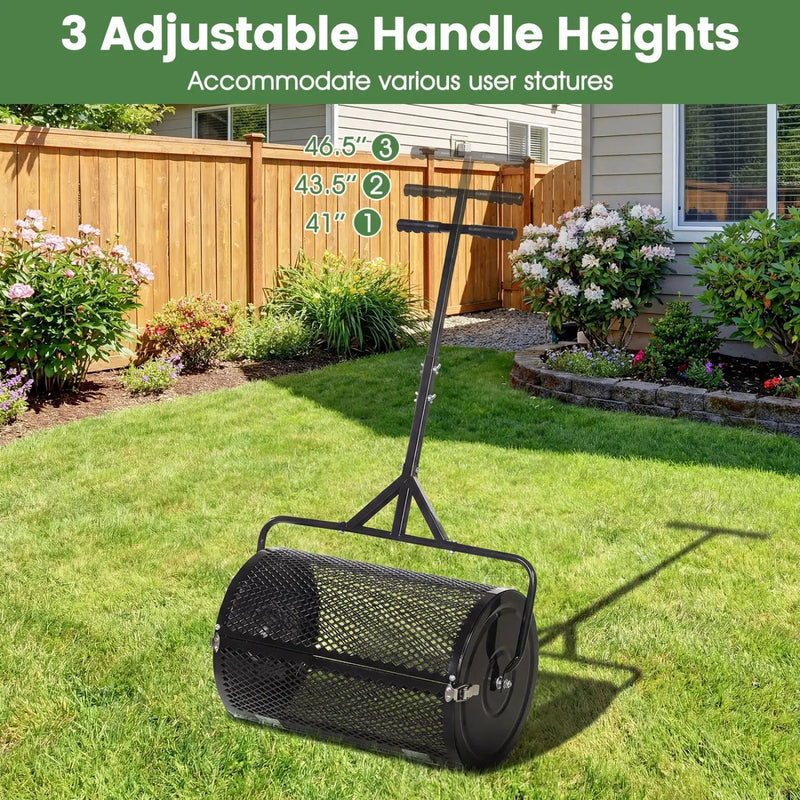 24 Inch Compost Spreader Peat Moss Spreader Roller with Height-Adjustable T-Shaped Handle by DirectDeals