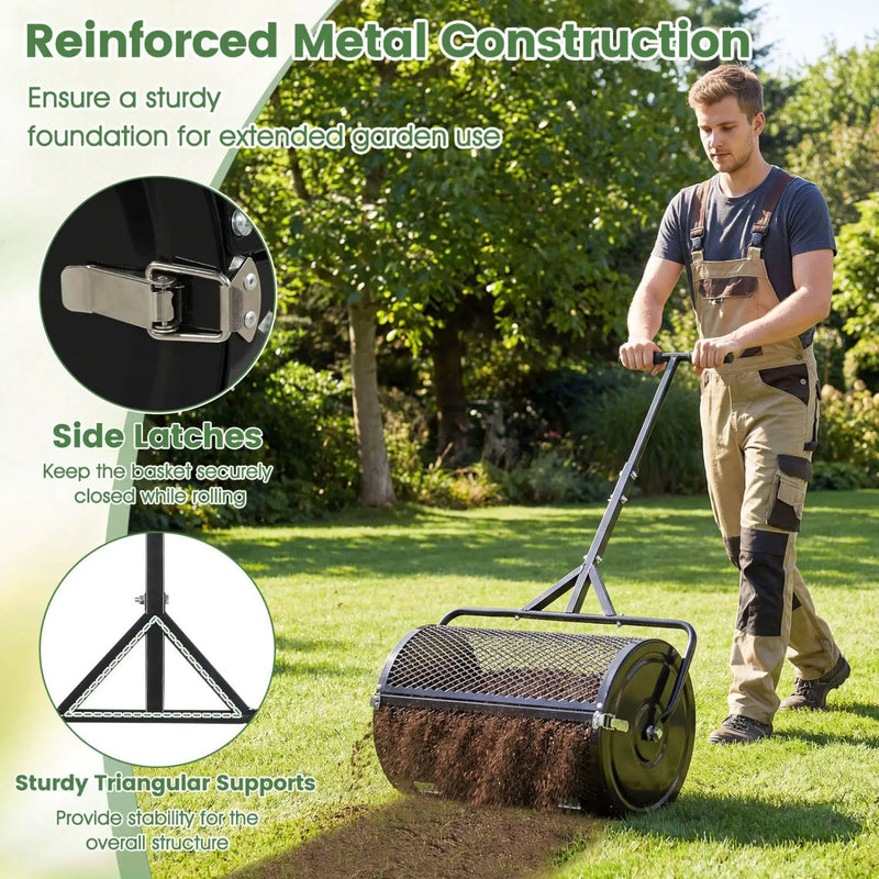 24 Inch Compost Spreader Peat Moss Spreader Roller with Height-Adjustable T-Shaped Handle by DirectDeals