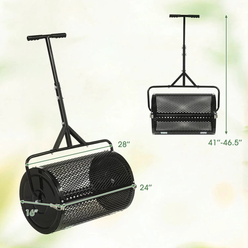24 Inch Compost Spreader Peat Moss Spreader Roller with Height-Adjustable T-Shaped Handle by DirectDeals