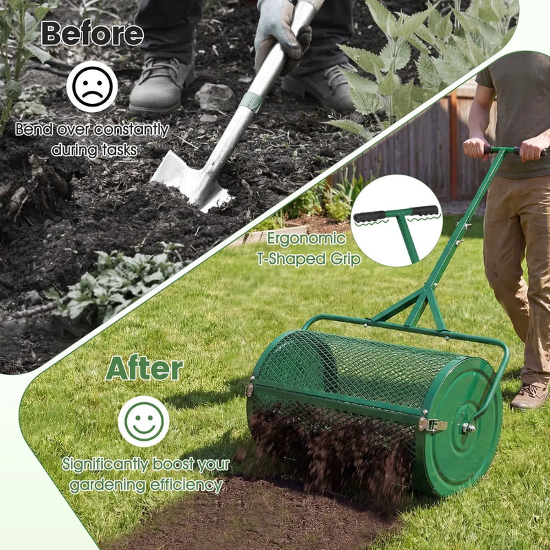 24 Inch Compost Spreader Peat Moss Spreader Roller with Height-Adjustable T-Shaped Handle by DirectDeals