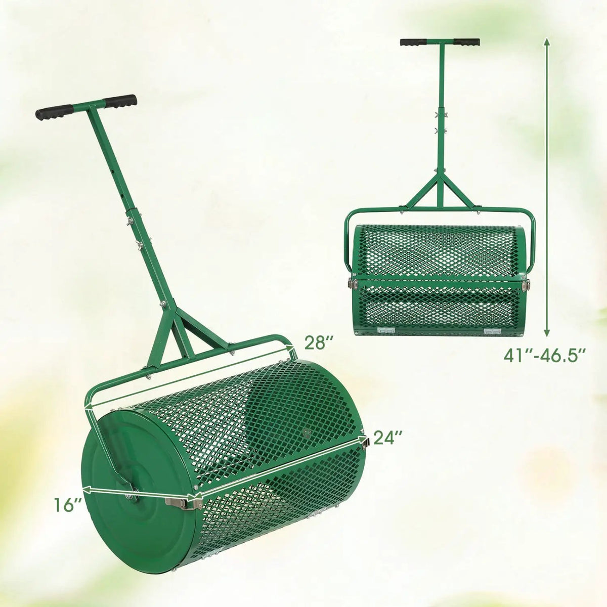 24 Inch Compost Spreader Peat Moss Spreader Roller with Height-Adjustable T-Shaped Handle, photo 12 of 24