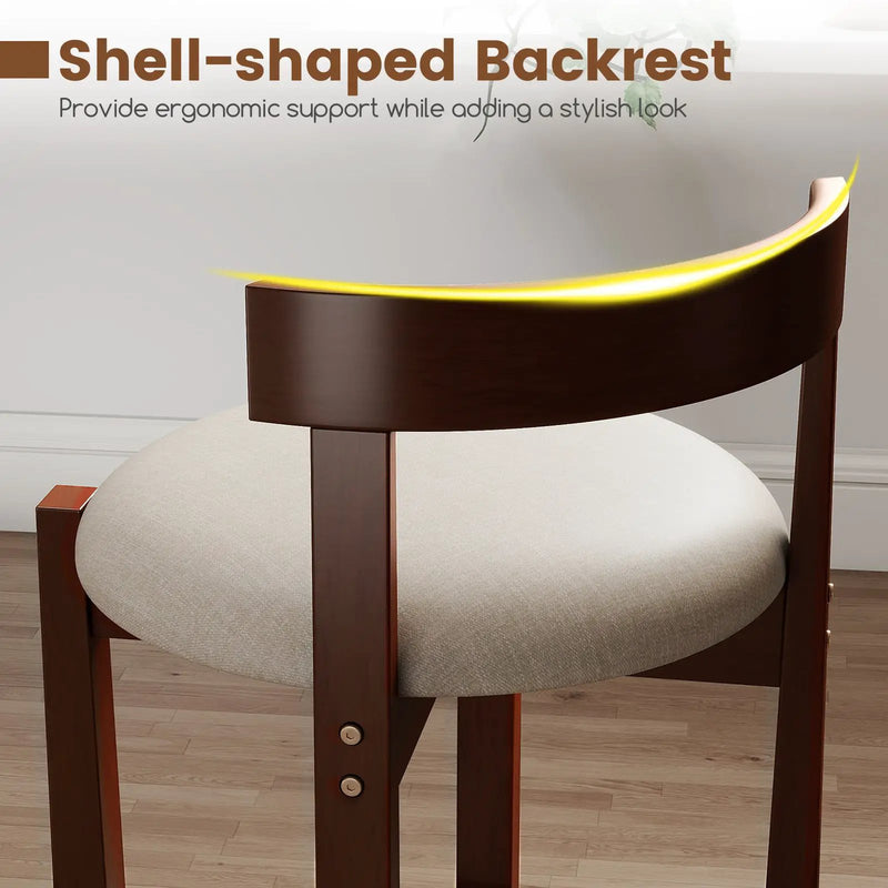 24 Inch Counter Height Bar Stools Set of 2 with Backrests and Footrests-Beige by DirectDeals