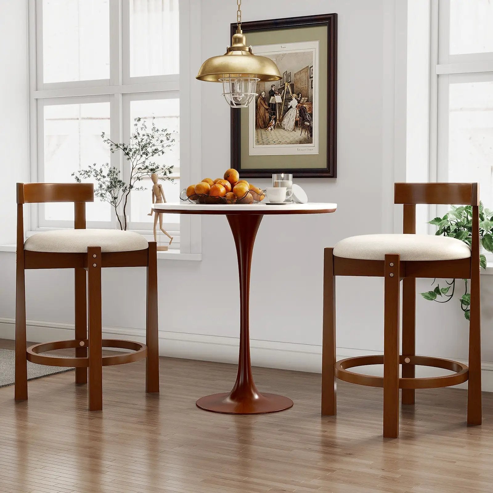 24 Inch Counter Height Bar Stools Set of 2 with Backrests and Footrests-Beige by DirectDeals