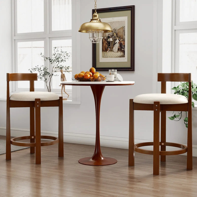 24 Inch Counter Height Bar Stools Set of 2 with Backrests and Footrests-Beige by DirectDeals