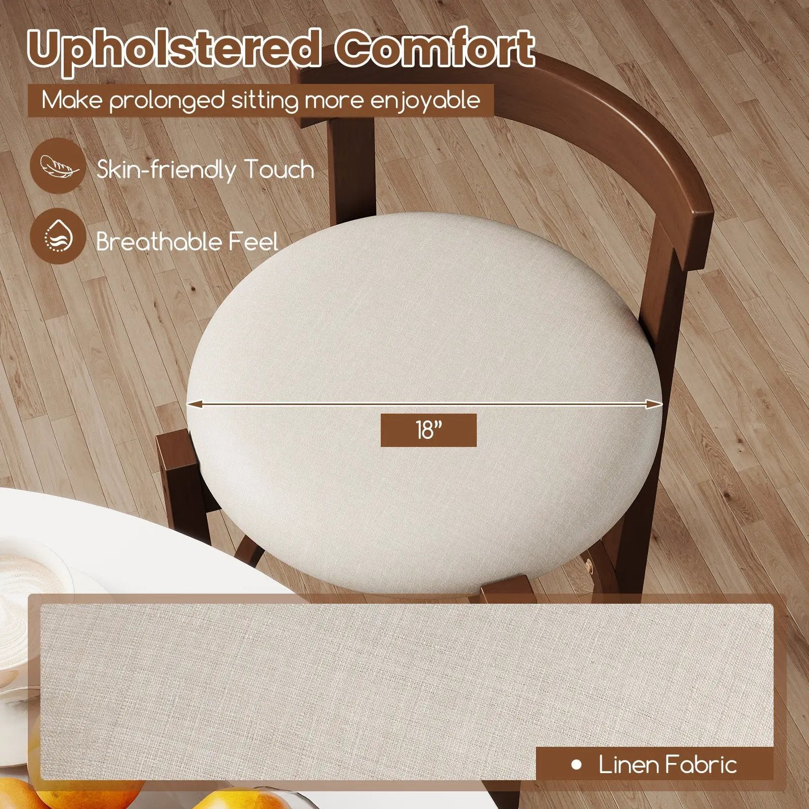 24 Inch Counter Height Bar Stools Set of 2 with Backrests and Footrests-Beige by DirectDeals