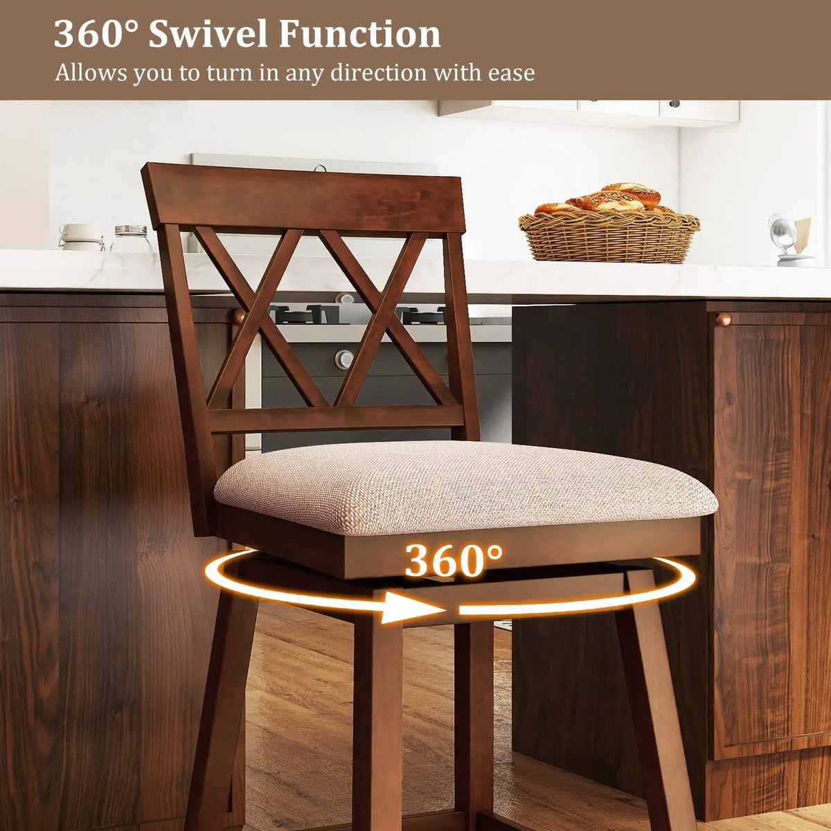 Counter Height Swivel Bar Stools with Upholstered Seat - Set of 2, photo 5 of 16