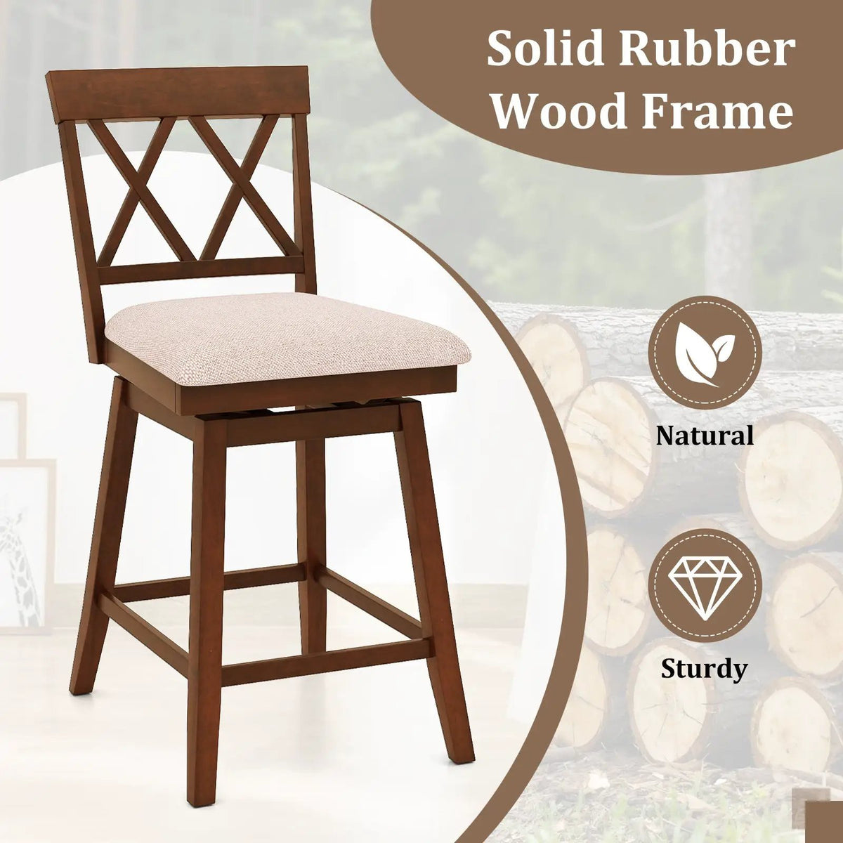 Counter Height Swivel Bar Stools with Upholstered Seat - Set of 2, photo 6 of 16