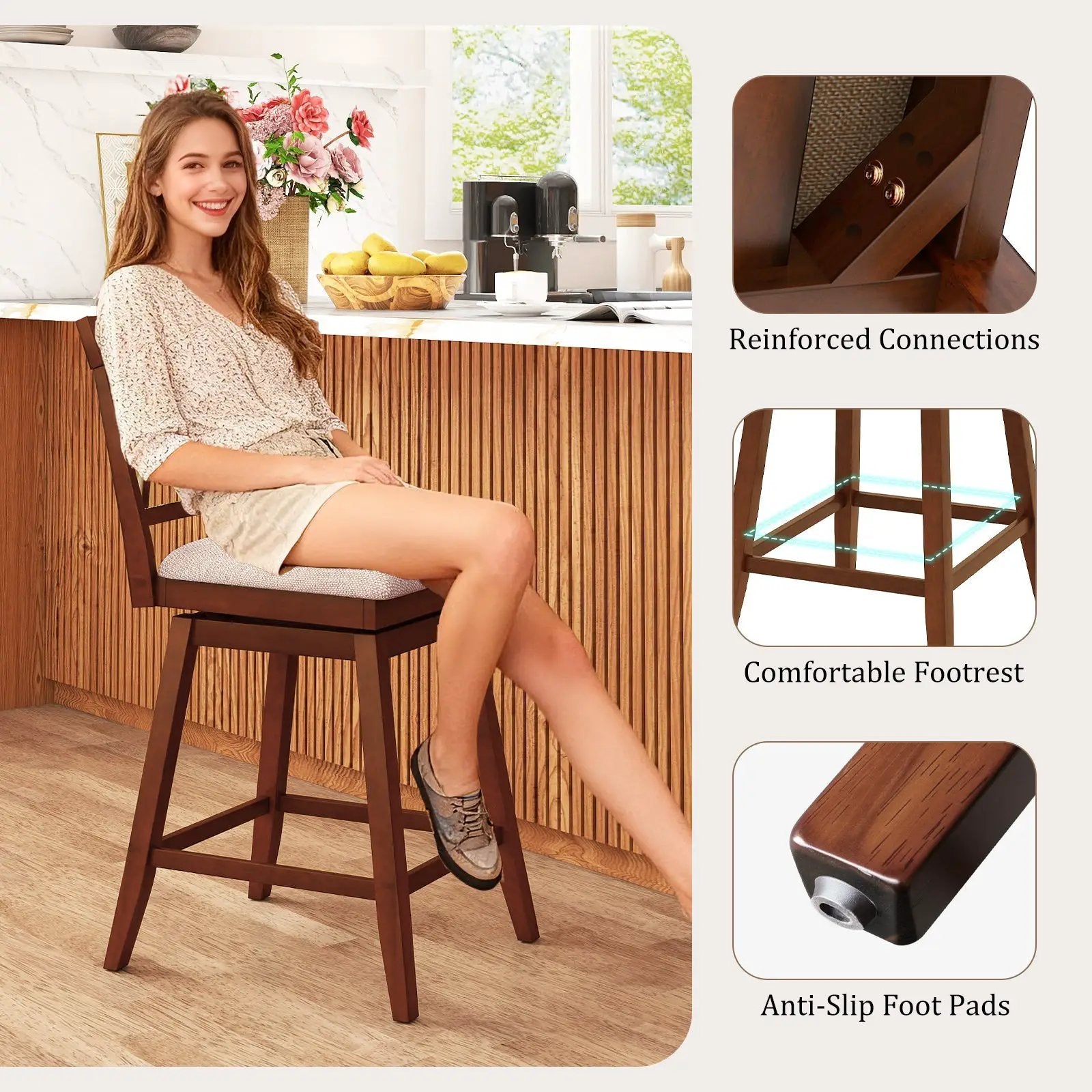 Counter Height Swivel Bar Stools with Upholstered Seat - Set of 2 by DirectDeals