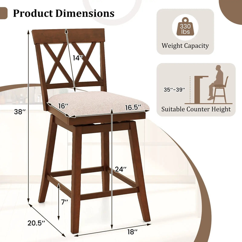 Counter Height Swivel Bar Stools with Upholstered Seat - Set of 2 by DirectDeals