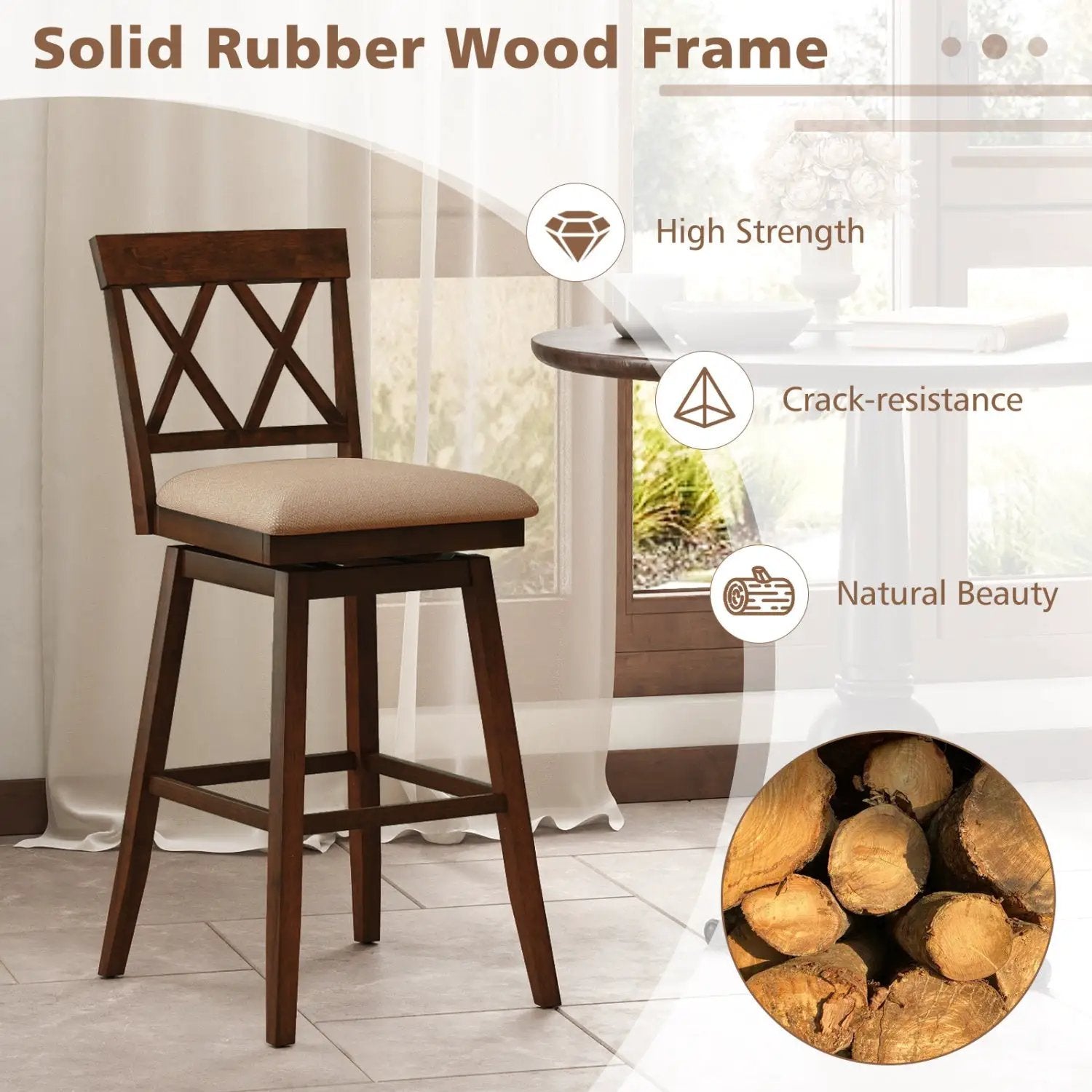 24 Inch Counter Height Barstools Set of 2 with Backrest and Seat Cushion by DirectDeals