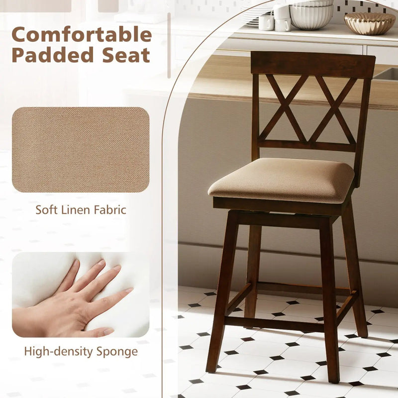 24 Inch Counter Height Barstools Set of 2 with Backrest and Seat Cushion by DirectDeals