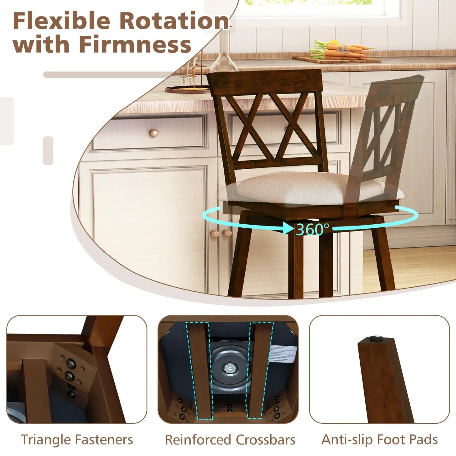 24 Inch Counter Height Barstools Set of 2 with Backrest and Seat Cushion by DirectDeals