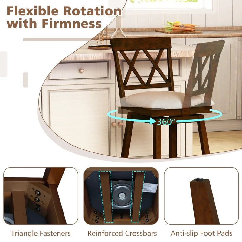 24 Inch Counter Height Barstools Set of 2 with Backrest and Seat Cushion by DirectDeals
