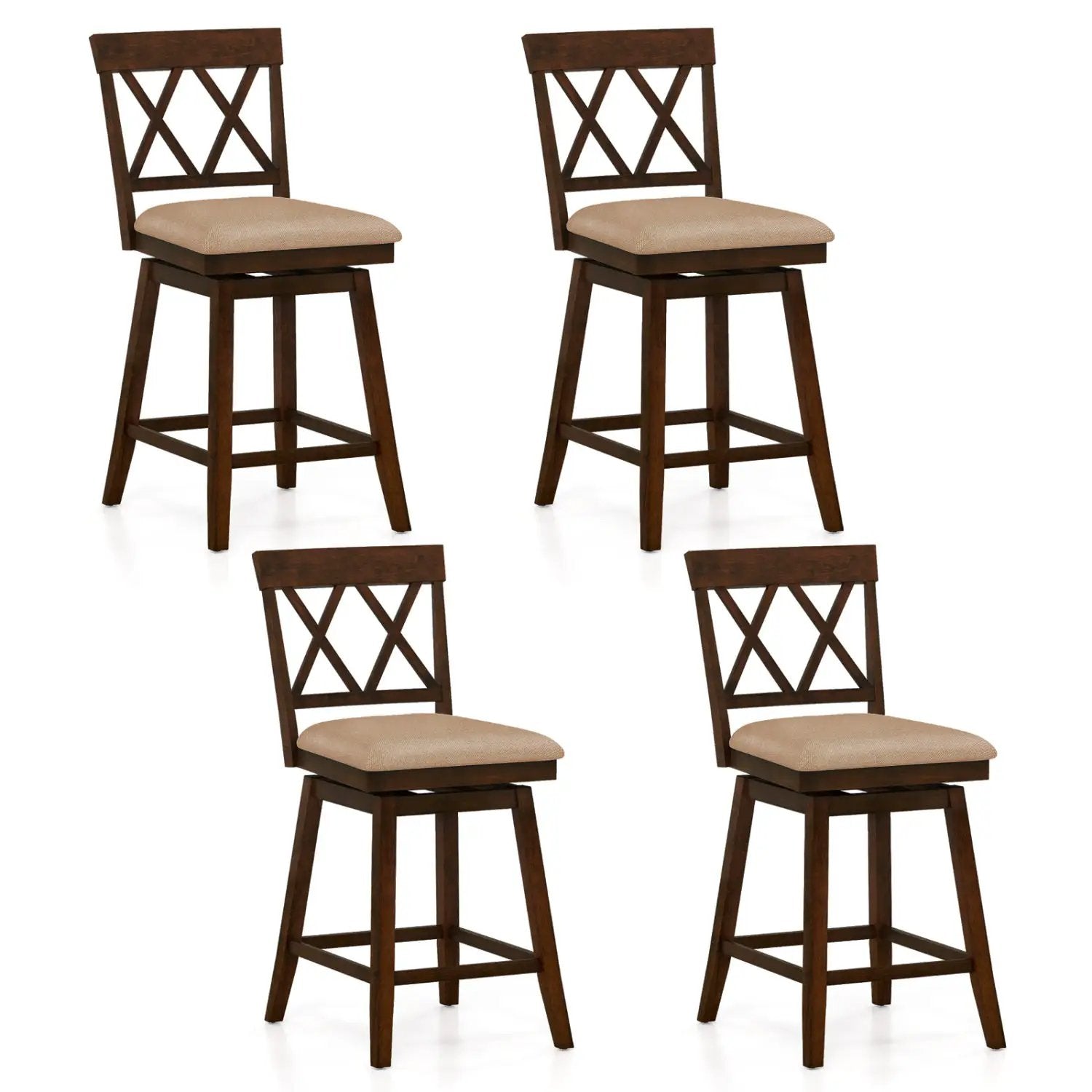 24 Inch Counter Height Barstools Set of 4 with Backrest and Upholstered Seat Cushion by DirectDeals