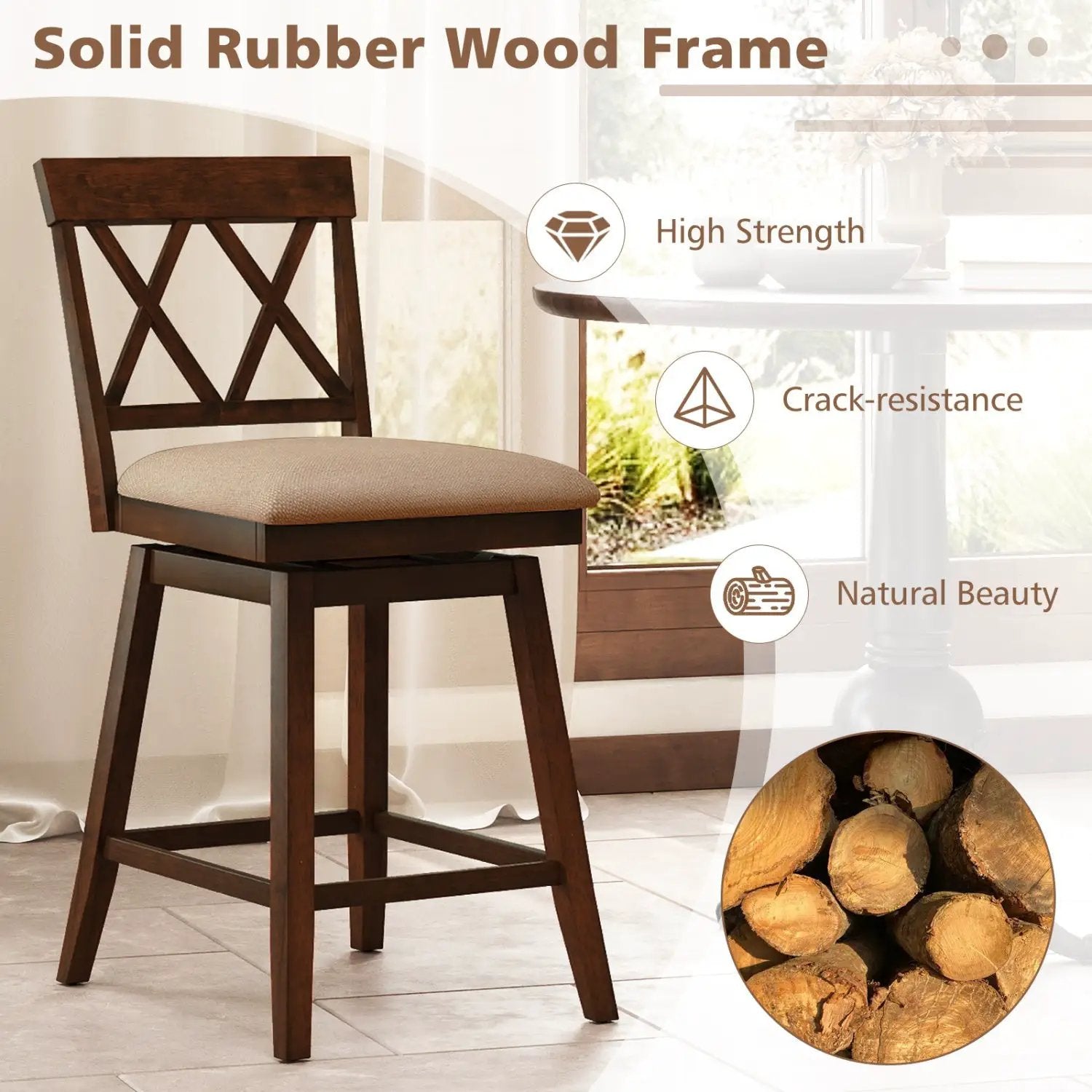 24 Inch Counter Height Barstools Set of 4 with Backrest and Upholstered Seat Cushion by DirectDeals