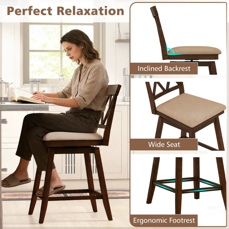 24 Inch Counter Height Barstools Set of 4 with Backrest and Upholstered Seat Cushion by DirectDeals