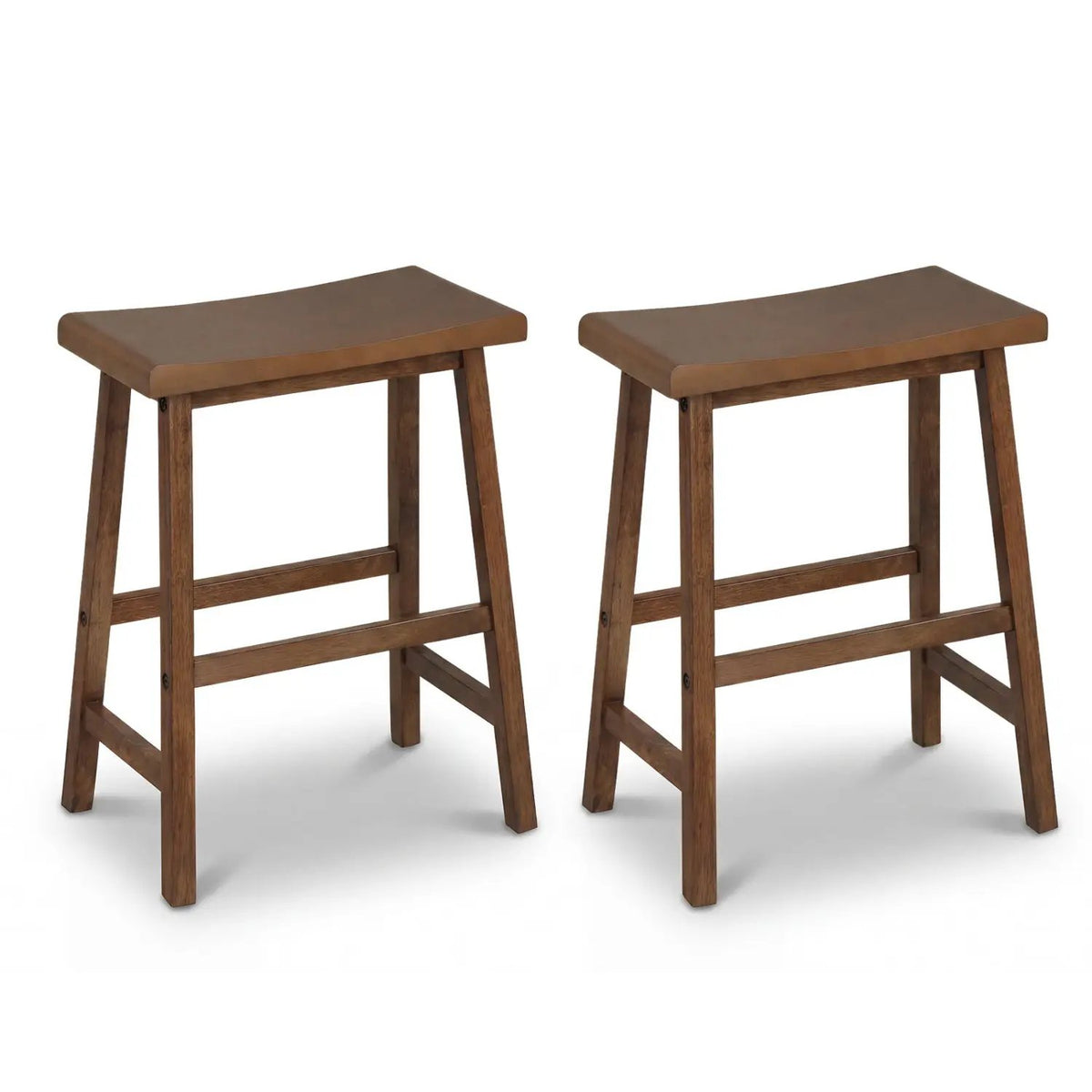 24 Inch Counter Height Stools Solid Wood Saddle Bar Stools Set of 2, photo 2 of 16