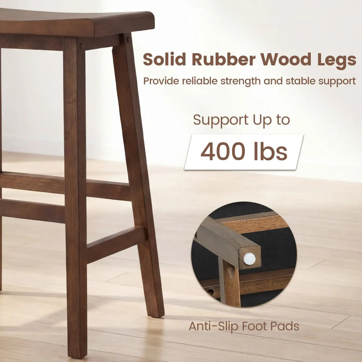 24 Inch Counter Height Stools Solid Wood Saddle Bar Stools Set of 2, photo 13 of 16