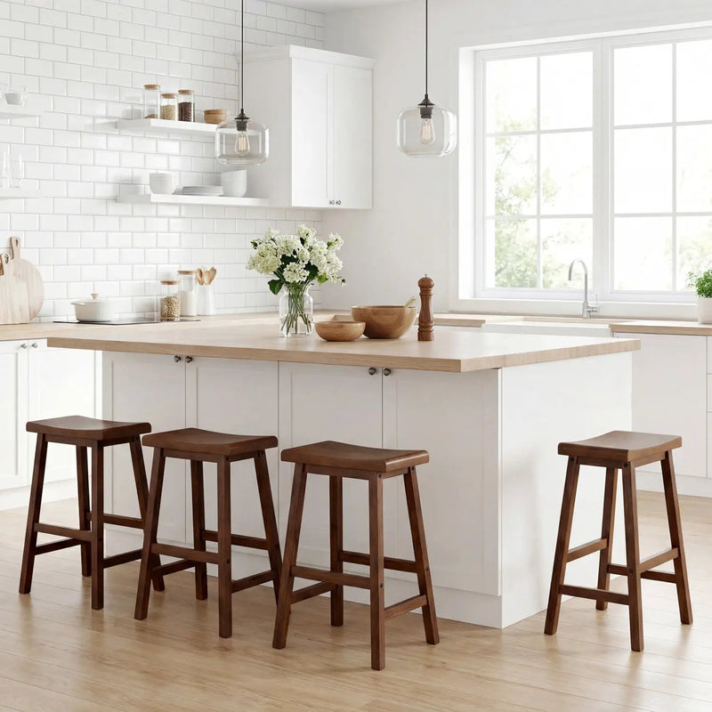 24 Inch Counter Height Stools Solid Wood Saddle Bar Stools Set of 2 by DirectDeals