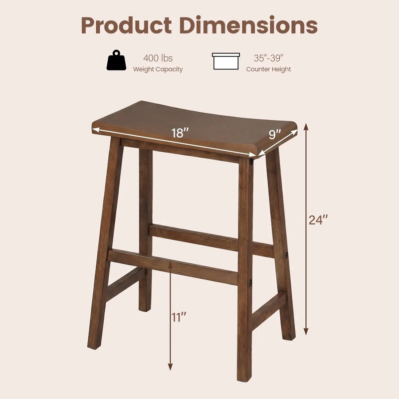 24 Inch Counter Height Stools Solid Wood Saddle Bar Stools Set of 2 by DirectDeals