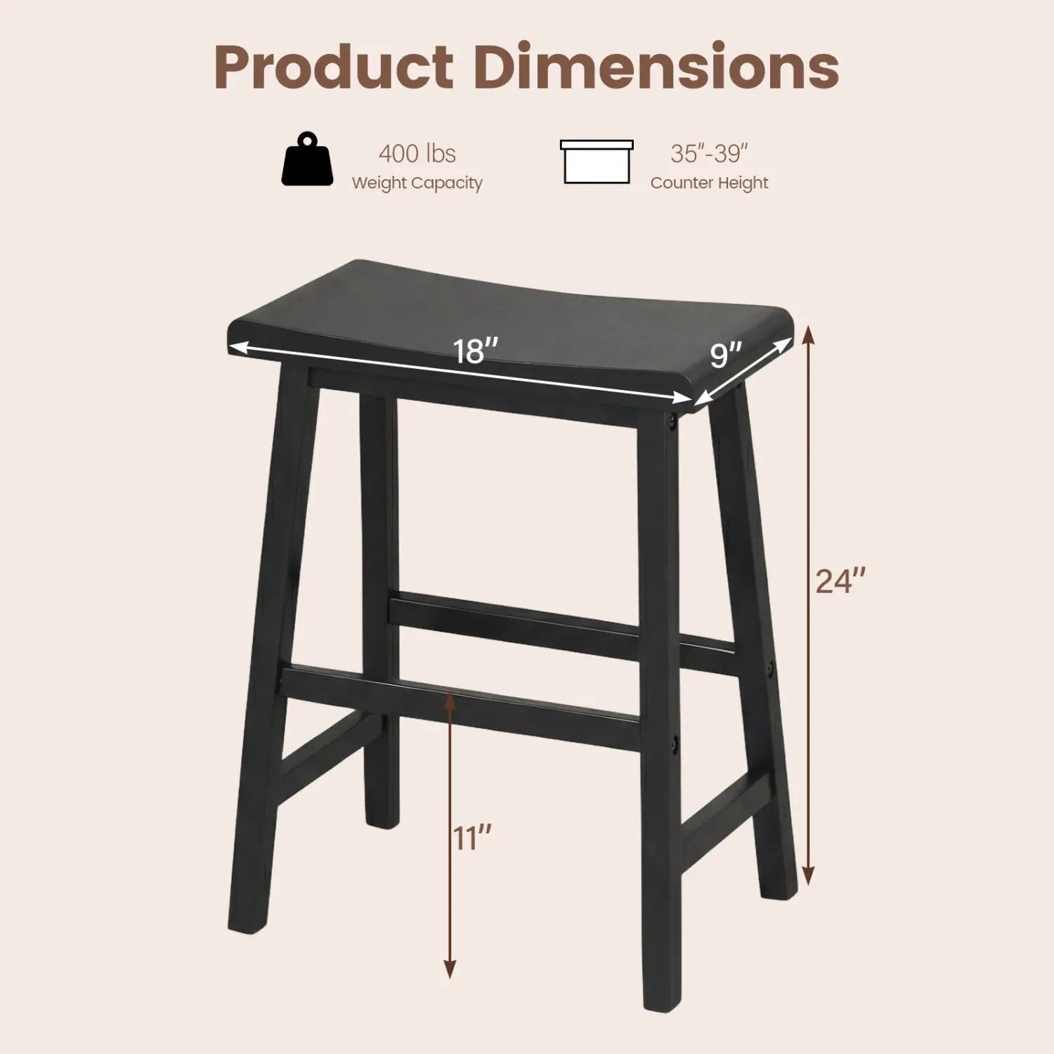 24 Inch Counter Height Stools Solid Wood Saddle Bar Stools Set of 2 by DirectDeals