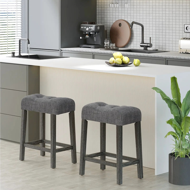 24 Inch Set of 2 Saddle Bar Stools with Padded Seat-Gray by DirectDeals